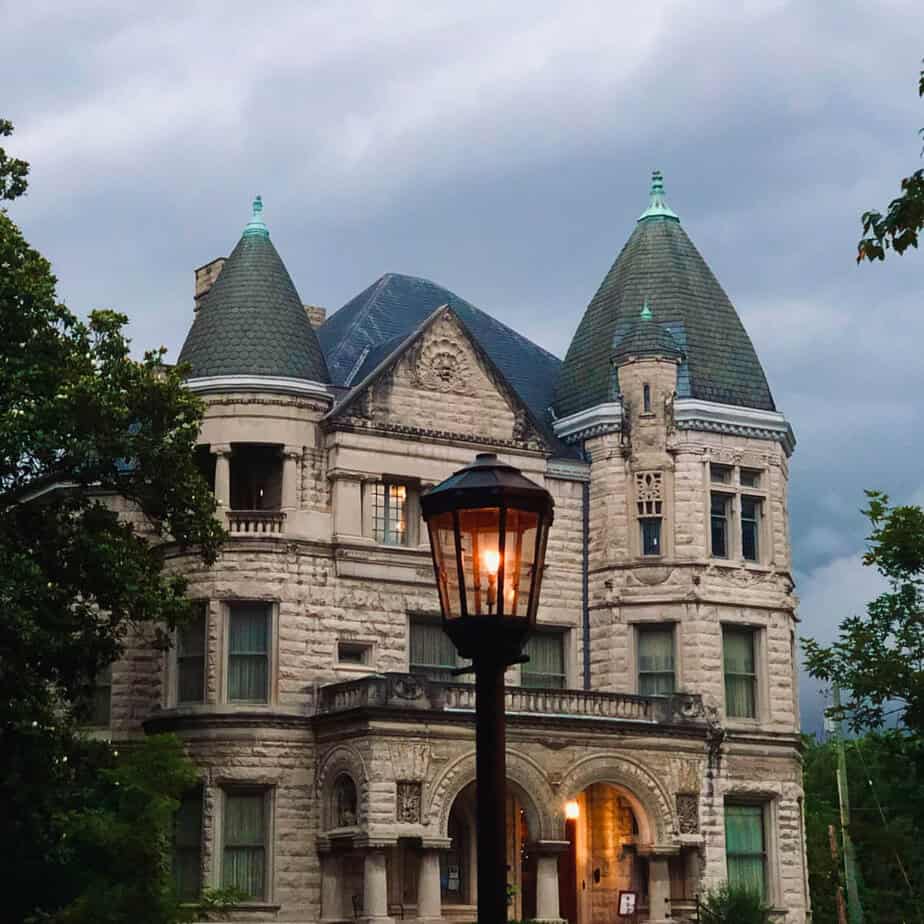 Conrad-Caldwell House at dusk, a stop on our Louisville ghost tours