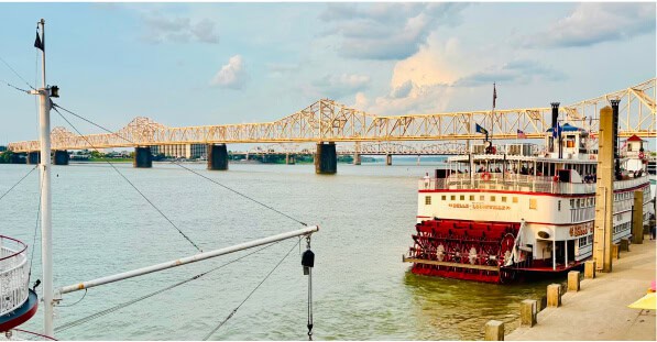 Louisville Wharf on the riverfront at dusk