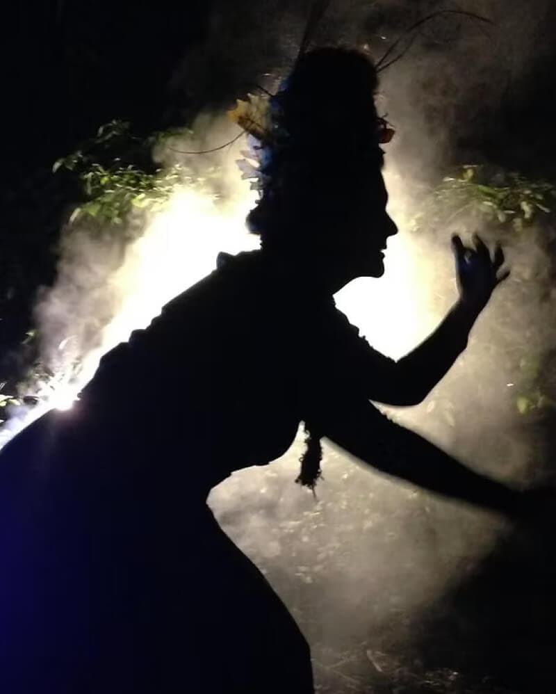 Actor portraying the Stick Witch in Central Park on the Victorian Ghost Walk